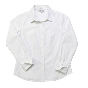 NWT Calvin Klein Womens Size 6 White Button Up Shirt Non-Iron Cotton Long